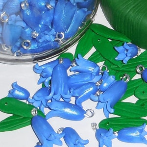 Bluebell charms 50x spring flower beads handmade polymer clay pendants