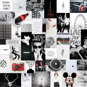 DIY Wall Collage Kit • 100 Photos in Black and White with Pops of Red • Dorm Room Wall Art Kit • Digital Prints Wall Decor • Home Decor