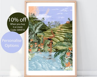 YOGA GIRL | Yoga Poster | Travel Print | Tropical Art | Botanical illustration | Boho Decor | Self Care Art | Bali Print | Yogi Gift