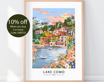 LAKE COMO Travel Print with title | Italy Poster | Varenna Illustration  | Travel Gift | Wall Decor | Fine Art Print | Italian Lakes