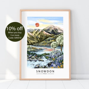 SNOWDON Title Travel Print | Snowdonia National Park Poster | Mountain Illustration | Wales | Travel Gift | Wall Decor | Fine Art Print