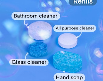 zero waste refill tablets starter kit (natural foaming hand soap, glass cleaner, bathroom cleaner, natural all purpose cleaner)