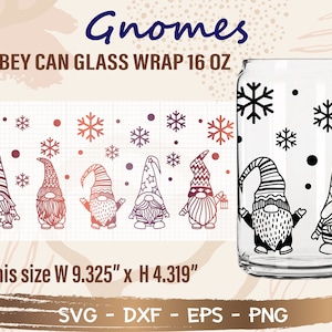 Gnomes SVG, DIY for Libbey Can Shaped Beer Glass 16oz, Cut file for Cricut, Digital download