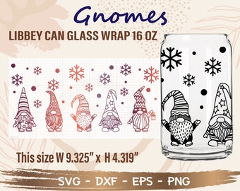Gnomes SVG, DIY voor Libbey Can Shaped Beer Glass 16oz, Cut bestand voor Cricut, Digitale download