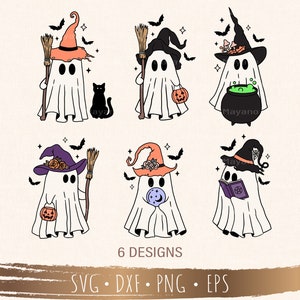 Сute ghost witch SVG Bundle 6 Designs, Boo svg, Halloween svg, Files for Cricut, silhouette, Instant Download
