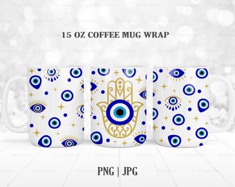 Blue Evil Eye 15 OZ Tassen wrap PNG, Sublimation Designs Digital Download
