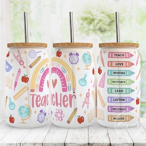Teacher Life 16 oz Libbey Glass Can PNG, Teacher PNG, Sublimation Designs, Digital Download