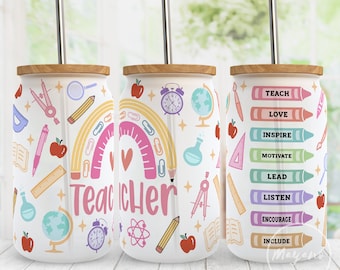 Teacher Life 16 oz Libbey Glass Can PNG, Teacher PNG, Sublimation Designs, Digital Download