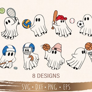 Sport cute ghost SVG Bundle 8 Designs, Boo svg, Halloween svg, Files for Cricut, silhouette, Instant Download