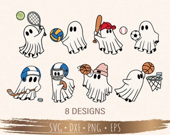 Sport cute ghost SVG Bundle 8 Designs, Boo svg, Halloween svg, Files for Cricut, silhouette, Instant Download