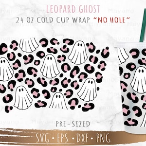 No Hole Full Wrap Leopard Ghost DIY for Reusable 24oz Cold Cup, SVG Cut file for Cricut or Silhouette, Digital Download
