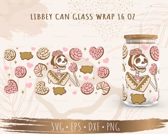 Cafecito Y Chisme SVG, Mexican Conchas SVG, DIY for Libbey Can Shaped Beer Glass 16oz, Cut file for Cricut, Digital download