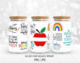 Teach Love Inspire Add Your Own Name Text PNG, DIY for 16 oz Libbey Glass Can Tumbler, PNG Sublimation Designs Digital Download