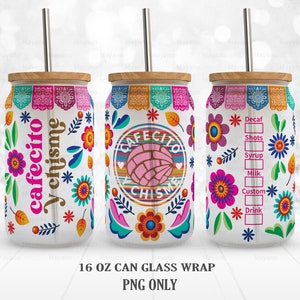 Cafecito Y Chisme, Concha Pan PNG, DIY para 16 oz Libbey Glass Can Wrap, PNG Sublimation Designs Digital Download