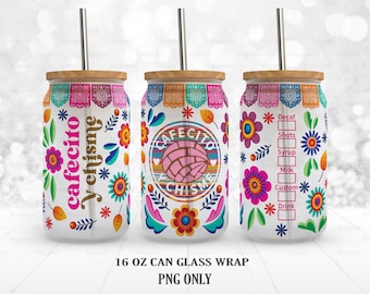 Cafecito Y Chisme, Concha Pan PNG, DIY for 16 oz Libbey Glass Can Wrap, PNG Sublimation Designs Digital Download