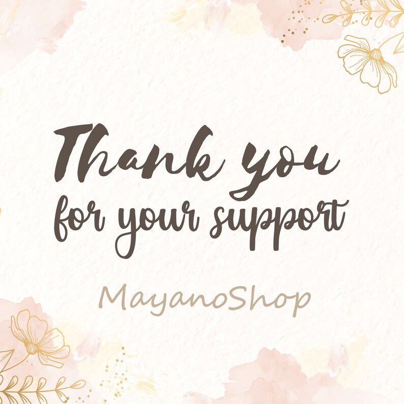K&ouml;nnte beinhalten: Ein Aquarellhintergrund mit goldenen floralen Akzenten und dem Text "Vielen Dank f&uuml;r Ihre Unterst&uuml;tzung MayanoShop".