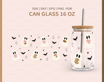 Cute Ghost and conchas, Halloween SVG, Wrap for Libbey Can Shaped Beer Glass 16oz, Cut file for Cricut, Digital download