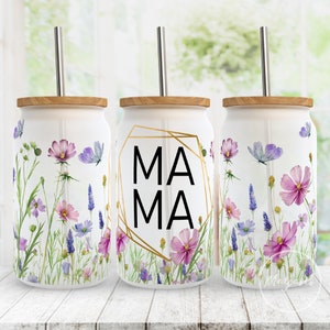 Mama Wildflowers 16 oz Libbey Glass Can PNG, Mom Life ,Mother&#39;s Day, Sublimation Designs, Digital Download