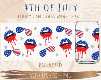 4. Juli Can Glass Wrap svg, DIY für Libbey Can Shaped Beer Glass 16 oz Cut File für Cricut und Silhouette