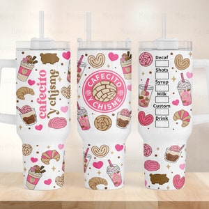 Pink Cafecito Y Chisme, Concha Pan PNG, Wrap for 40 oz tumbler, PNG Sublimation Designs Digital Download