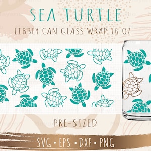 Sea Turtle Libbey Can Glass Wrap svg, DIY pour Libbey Can Shaped Beer Glass 16 oz fichier coupé pour Cricut et Silhouette Instant Download