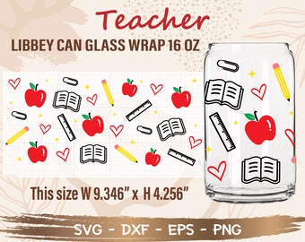 Leraar SVG, DIY voor Libbey Can Shaped Beer Glass 16oz, Cut file voor Cricut en Silhouette, Digitale download
