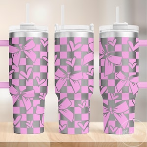 40 Unzen Becher kariert Coquette Bögen Wrap SVG, hübsche Bögen - Perfekt für Lasergravur und Full Wrap, digitaler Download