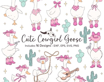 Cute Cowgirl Goose Bundle – 16 Western Designs, Minimal Goose Clipart for Cricut and Silhouette, dxf, eps, svg, png, Instant Download