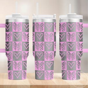 40 Unzen Tumbler Retro Karierte Valentinstag Wrap SVG, hübsche Schleifen - Perfekt für Lasergravur & Full Wrap, digitaler Download