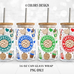 Cafecito Y Chisme 4 Colors Design Bundle 16 oz Libbey Glass Can Wrap, PNG Sublimation Designs Digital Download