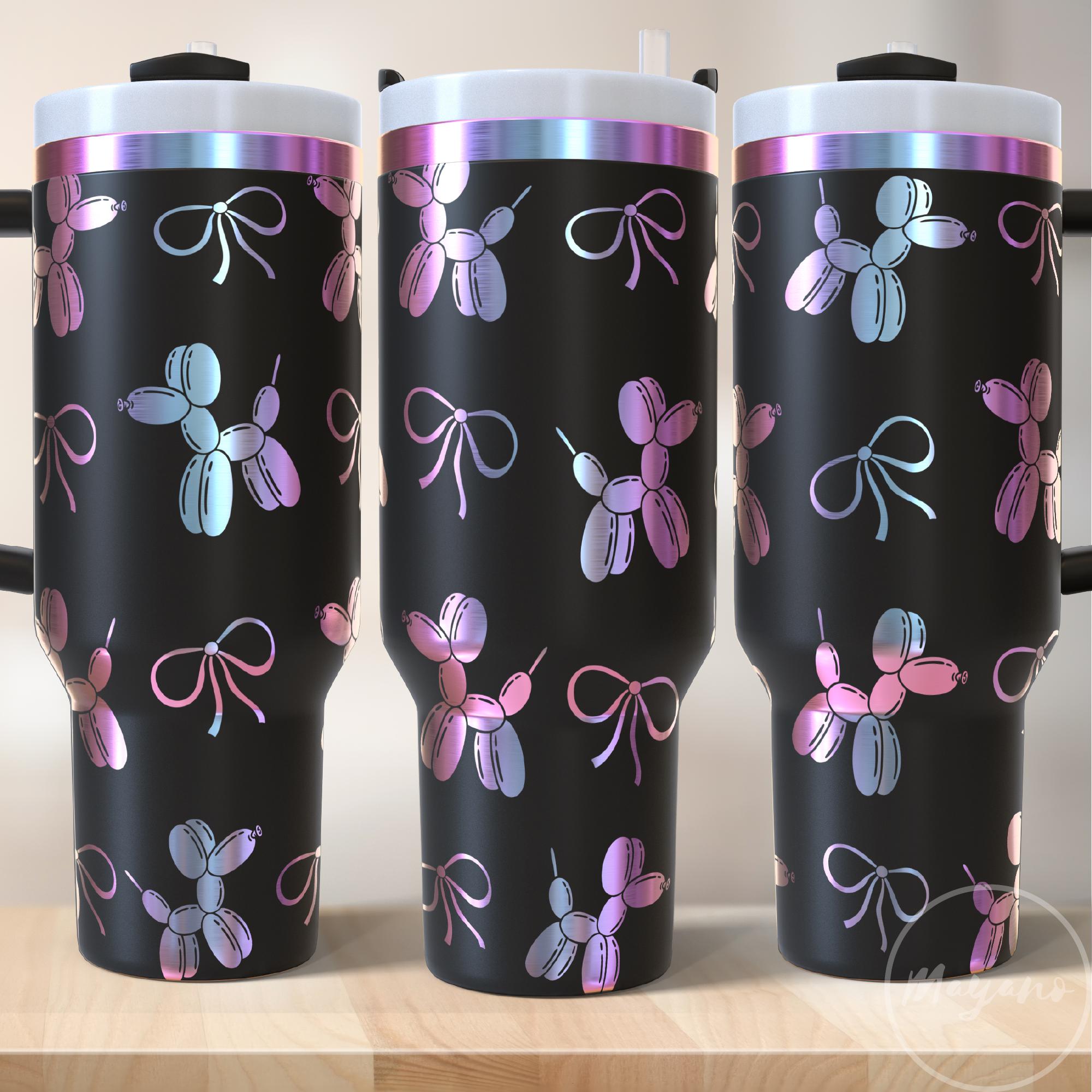 40oz Tumbler Coquette Bows and Balloon Dog Wrap SVG, Pretty Bows