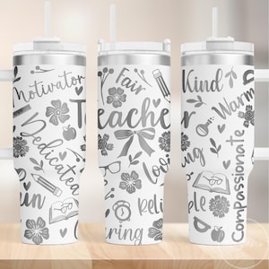 40oz Tumbler Lehrer Wrap SVG - Inspirierende Worte, Kokette Schleife, Laser Gravierdatei, digitaler Download
