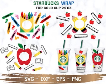 Teacher Starbucks Cup Bundle 3 Designs SVG, Teacher svg, Starbuck Cup SVG, DIY Venti for Cricut 24oz venti cold cup, Digital Download