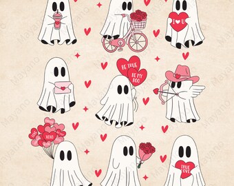 Saint-Valentin fantôme mignon PNG, conception pour sublimation ou impression téléchargement numérique
