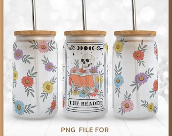 The Reader, Book Lover PNG, DIY for 16 oz Libbey Glass Can Wrap, PNG Sublimation Designs Digital Download