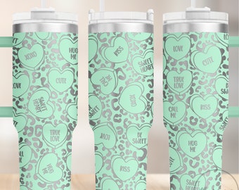 40oz Tumbler Laserdatei Valentinstag Konversation Herzen Wrap SVG - Perfekt für Lasergravur & Full Wrap, digitaler Download