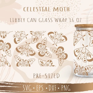 Celestial moth SVG, DIY for Libbey Can Shaped Beer Glass 16oz, Cut file for Cricut and Silhouette, Digital download