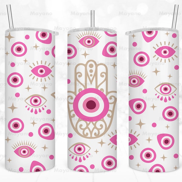 20oz Skinny Tumbler Evil Eye Magic Eye Pink Sublimation Designs For Straight Tapered tumbler PNG File Digital Download