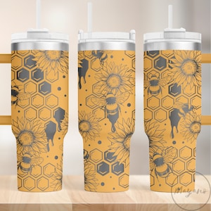 Tumbler da 40 once a nido d'ape e girasoli Wrap SVG - Perfetto per l'incisione laser e l'avvolgimento completo, download digitale