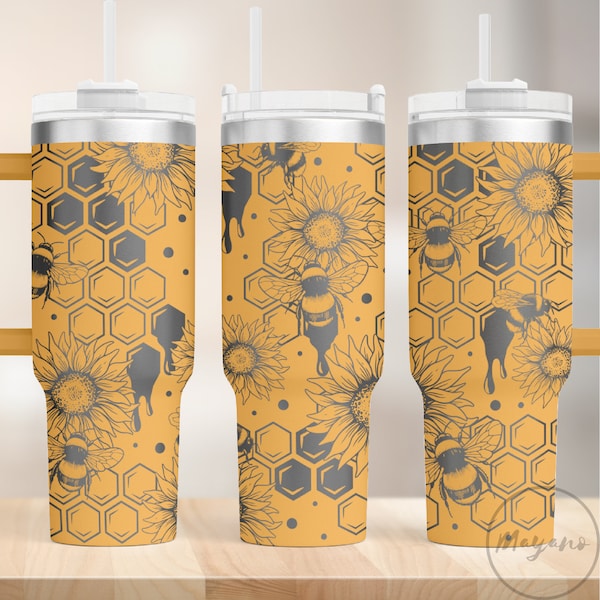 Tumbler da 40 once a nido d'ape e girasoli Wrap SVG - Perfetto per l'incisione laser e l'avvolgimento completo, download digitale