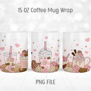 Cafecito Y Chisme PNG, Mexican Pan Dulce png, 15 OZ Mug Wrap PNG, Sublimation Designs Digital Download