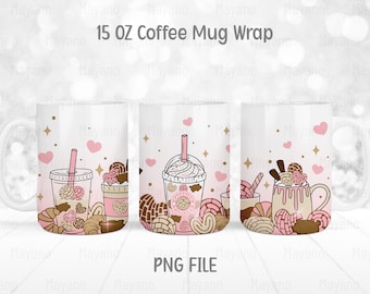 Cafecito Y Chisme PNG, Mexican Pan Dulce png, 15 OZ Mug Wrap PNG, Sublimation Designs Digital Download