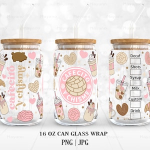 Cafecito Y Chisme PNG , DIY for 16 oz Libbey Glass Can Tumbler, PNG Sublimation Designs Digital Download