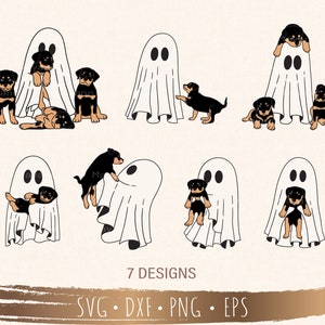 Сute ghost and rottweiler puppy dogs SVG Bundle 7 Designs, Boo svg, Halloween svg, Files for Cricut, silhouette, Instant Download