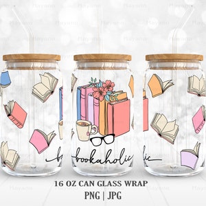 Bookaholic PNG, DIY for 16 oz Libbey Glass Can Tumbler, PNG Sublimation Designs Digital Download