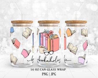 Bookaholic PNG, DIY for 16 oz Libbey Glass Can Tumbler, PNG Sublimation Designs Digital Download