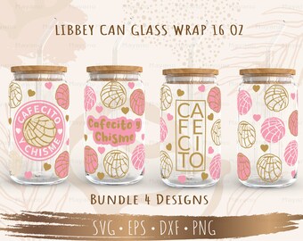 Cafecito Y Chisme Bundle 4 Designs SVG, DIY for Libbey Can Shaped Beer Glass 16oz, Cut file for Cricut, Digital download