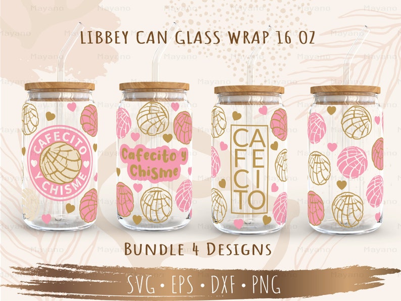 Cafecito Y Chisme Bundle 4 Designs SVG, DIY for Libbey Can Shaped Beer ...