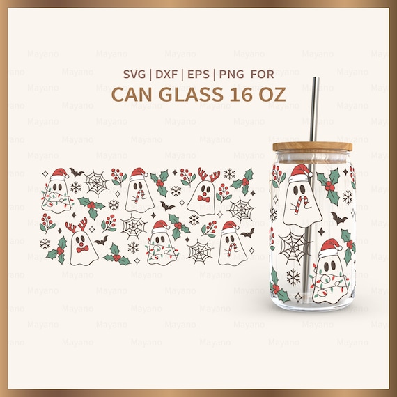 Christmas ghost SVG, Wrap for Libbey Can Shaped Beer Glass 16oz, Christmas, Halloween SVG, Cut file for Cricut, Digital download