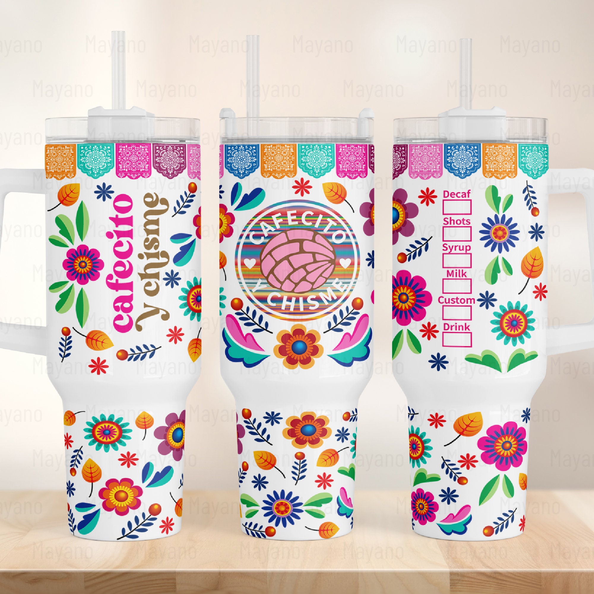 Cafecito Y Chisme, Concha Pan PNG, Wrap for 40 oz tumbler, PNG Sublimation Designs Digital Download